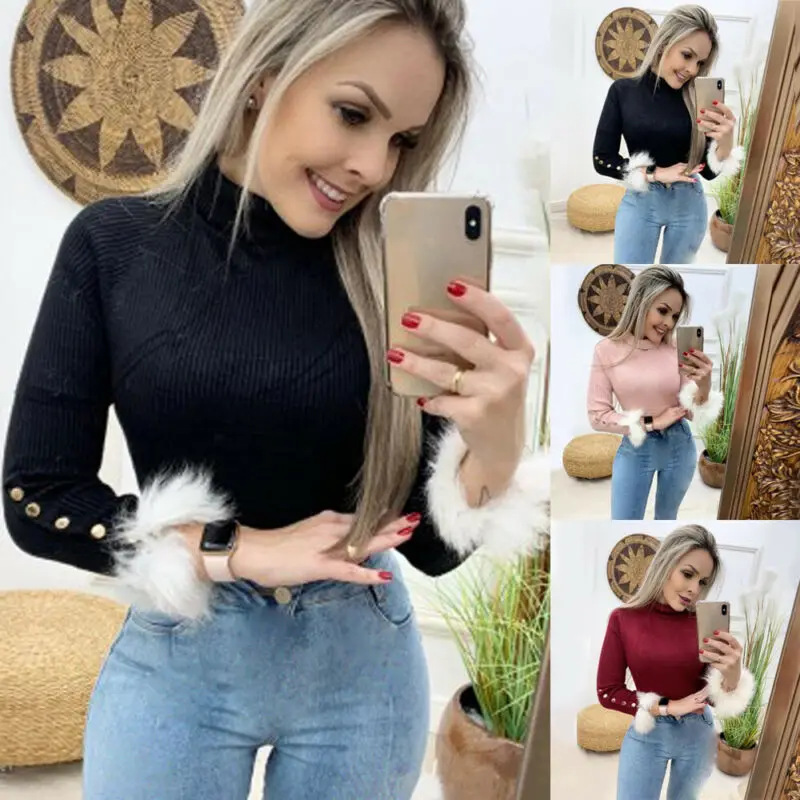 Модный женский зимний теплый вязаный свитер с длинным рукавом пуловер