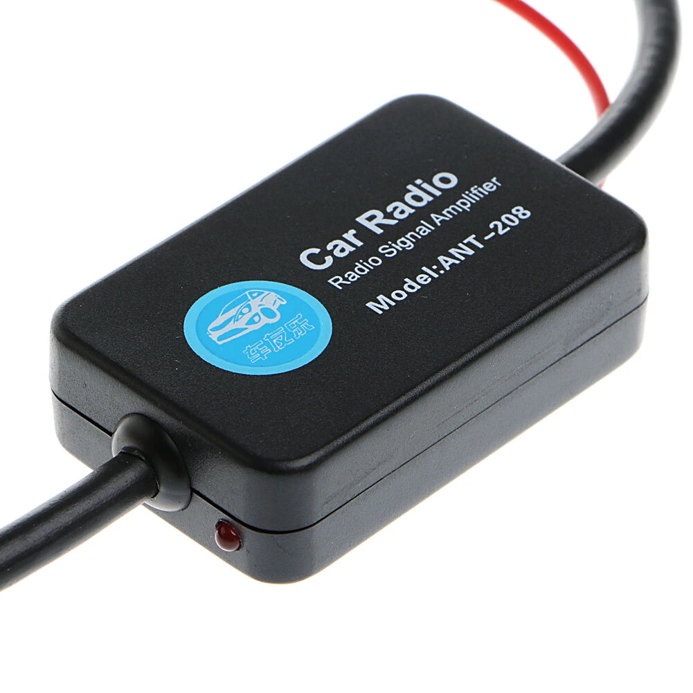 

1pc FM Signal Amplifier Anti-interference Car Antenna Radio FM Booster with Indicator Model ANT-208 For Car Exterior Parts