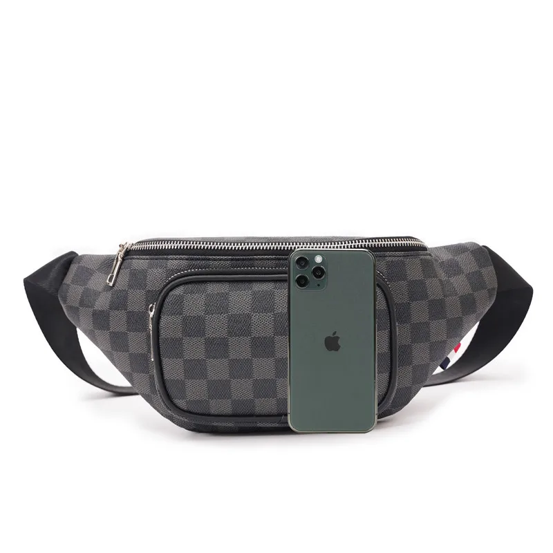 

Plaid Cross Body Bags Men Luxury Designer PU Leather Fanny Pack Causal Waist Bag for Mens Chest Belt Bag Anti-theft Waterproof
