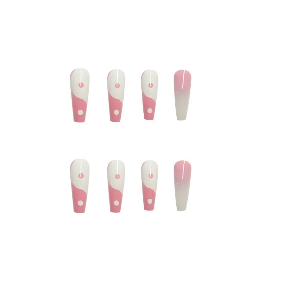 

24Pcs Fake Nails With Glue Detachable Taiji Long Coffin False Nails Artificial Ballerina Nails Full Cover Press On Nail Tips