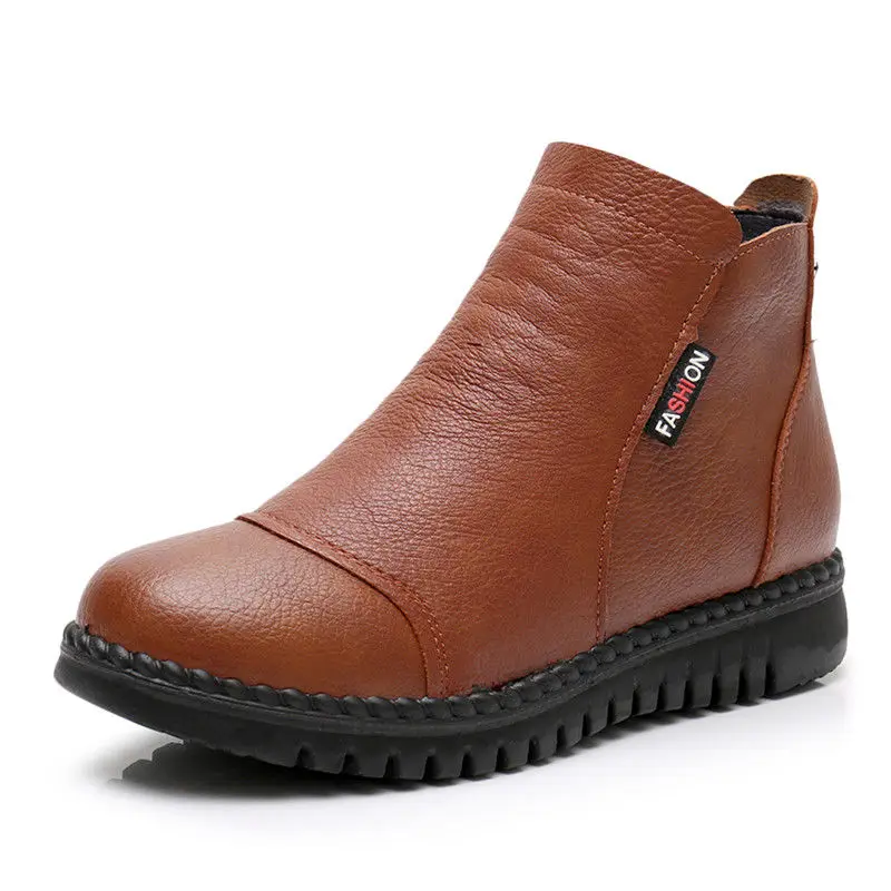 

Vintage Female Winter Ankle Boots Genuine Leather Shoes For Women's Winter Waterproof Boots Casual Furry Boots 2020 Fashion