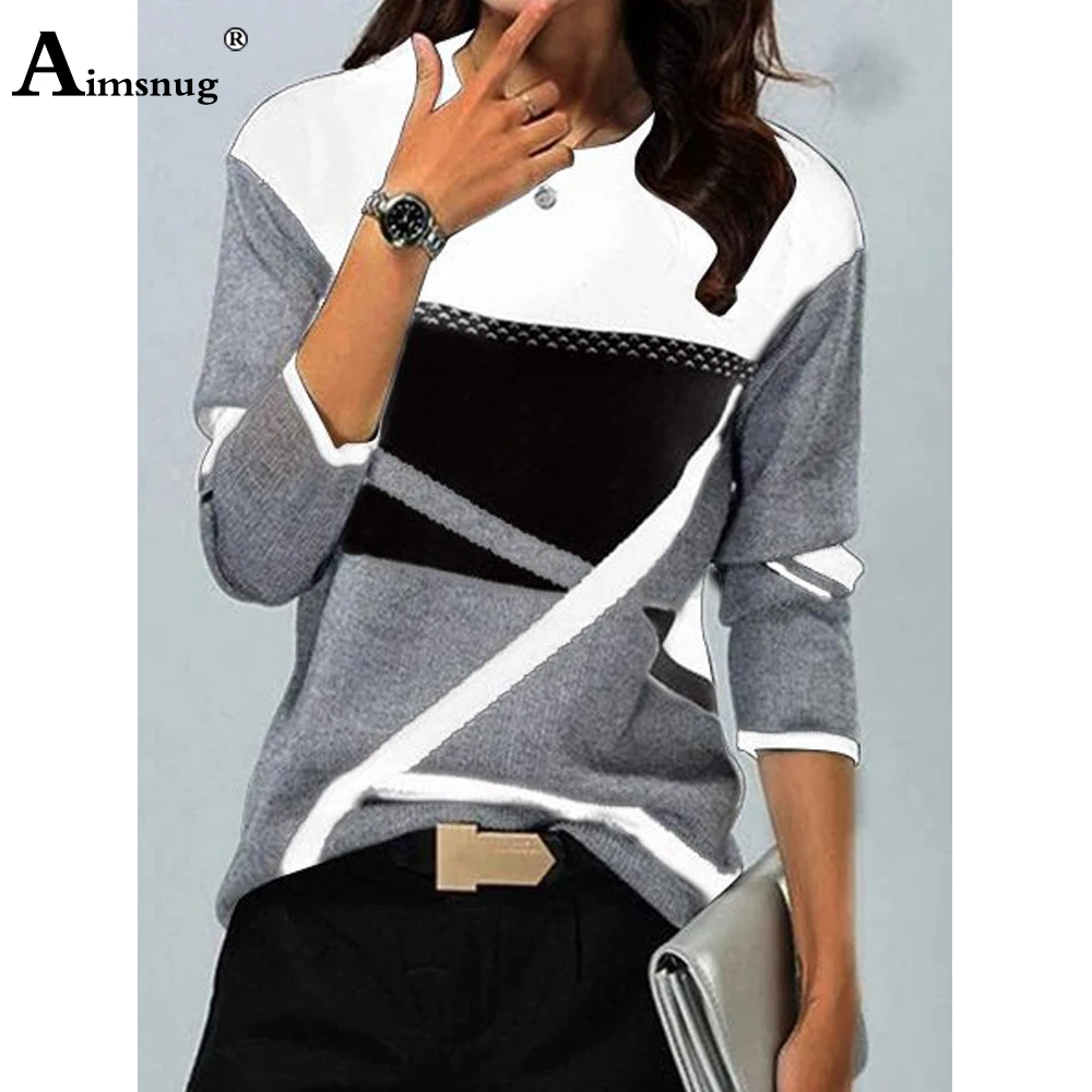Plus Size 4xl 5xl Women's T-shirt Ladies Patchwork Tops Streetwear 2021 England Style Long Sleeve Tees Female Casual Pullovers