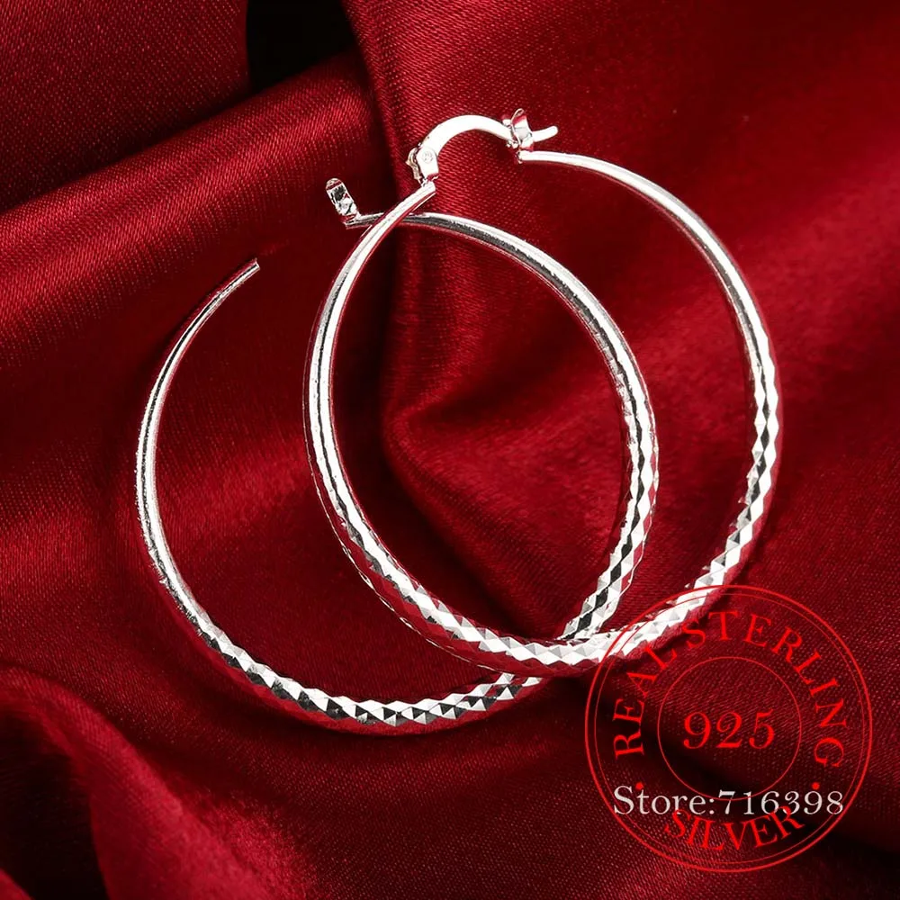 

925 Sterling Silver Hip Hop Round Earrings for Women Large Circle 5.1cm Piercing Hoop Earring Dropship Suppliers