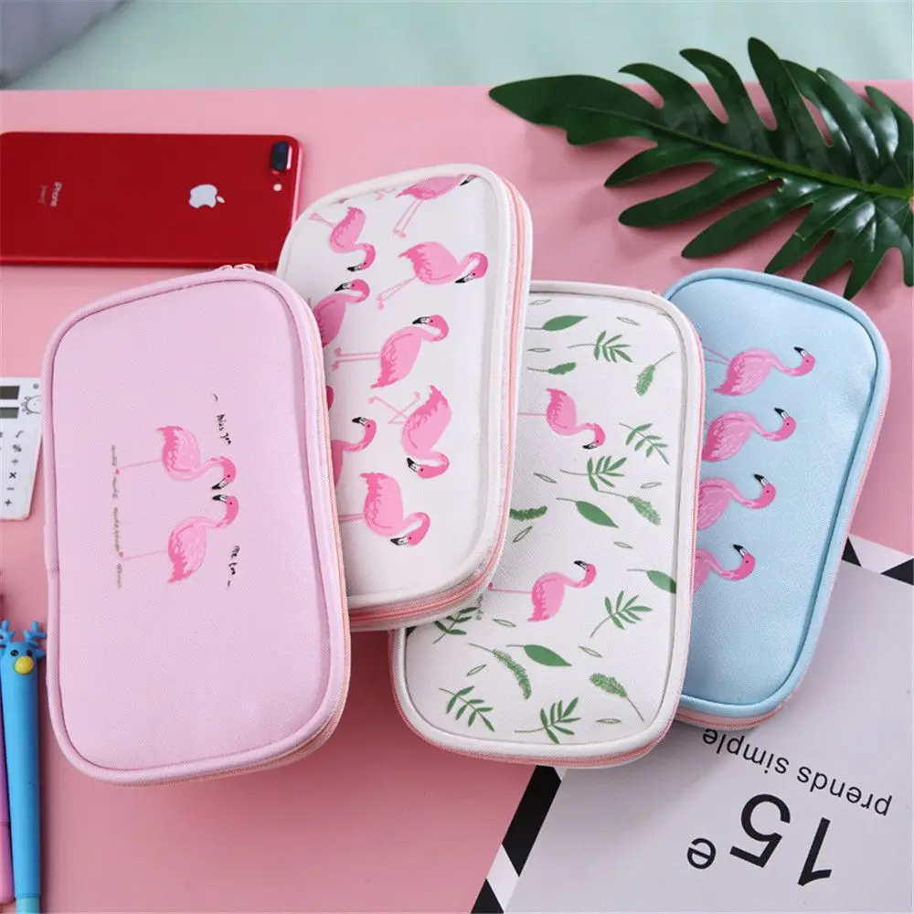 Kawaii Фламинго чехол для карандашей из парусины большая вместительность
