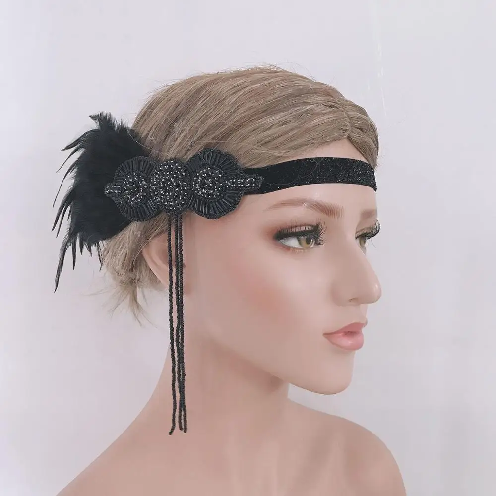 Повязка на голову с кристаллами 1920s аксессуары для невесты свадебные черные