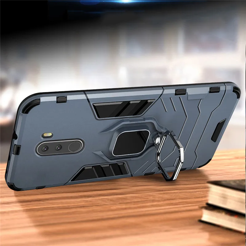 Ударопрочный чехол для Pocophone F1 с магнитным кольцом пальцев Матовый ПК + TPU Xiaomi