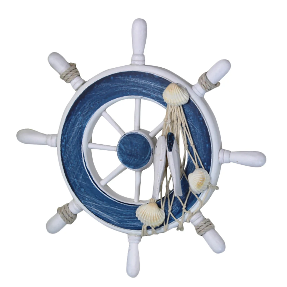 

Nautical Beach Wooden Boat Ship Steering Wheel Fishing Net Shell Home Wall Decor