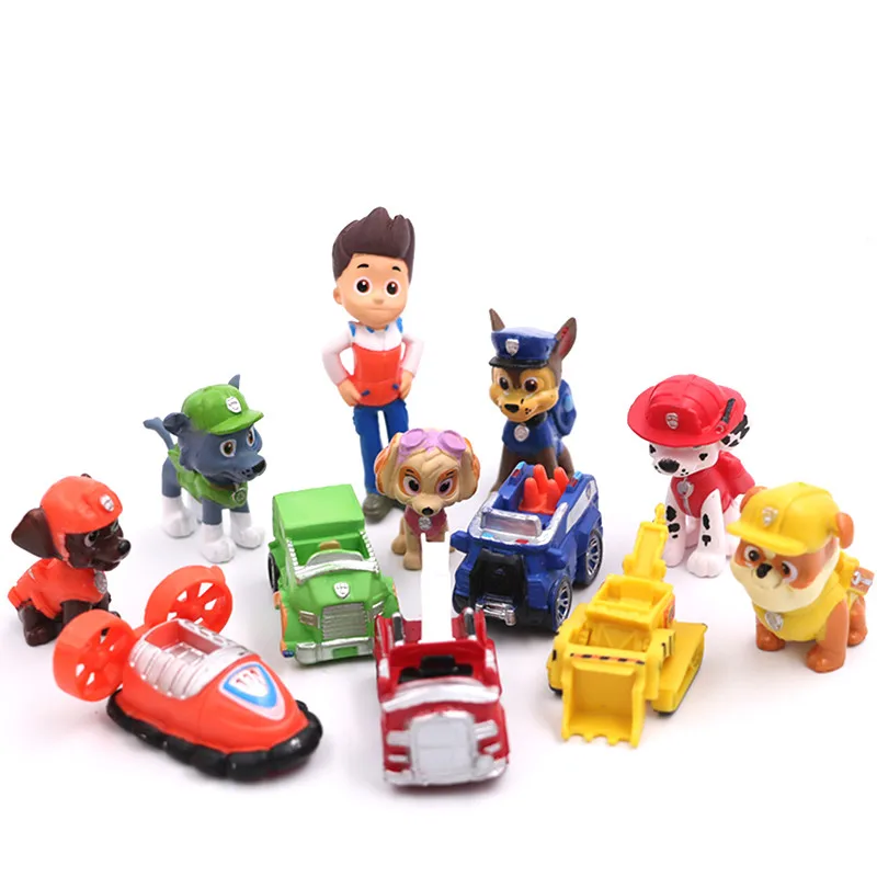 12pcs С принтом из мультфильма «Щенячий патруль игрушки собака Patrulla Canina фигурки деформации виниловые куклы игрушки для детей детская одежда с принтом из мультфильма «Щенячий патруль подарки на день рождения - Цвет: 12pcs