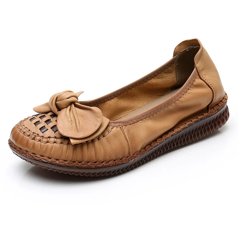

Ladies Sneakers Spring Shoes 2021 New Genuine Leather Casual Women Flats Large Size 41 Fashion Bow Weave Ladies Mother Shoes