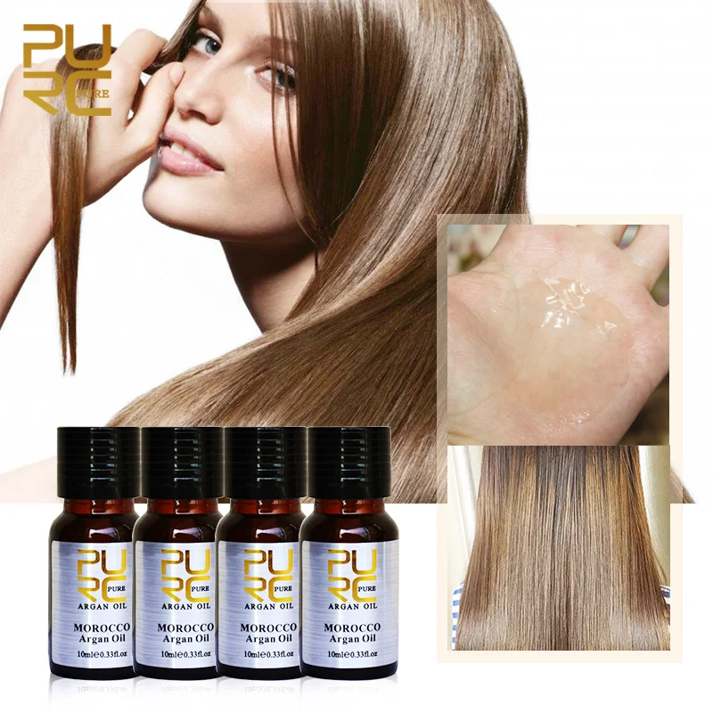 

4 Bottles 10ml PURC Argan Oil One Set Hair Care Hair & Scalp Treatment Pure Morocco Argan Oil for Dry and Damaged Hair PURC