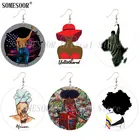 SOMESOOR, американская афросила, кулак, черное искусство, деревянные серьги-подвески, незамеченные женские граффити, африканские волосы, напечатанные для женщин, подарки