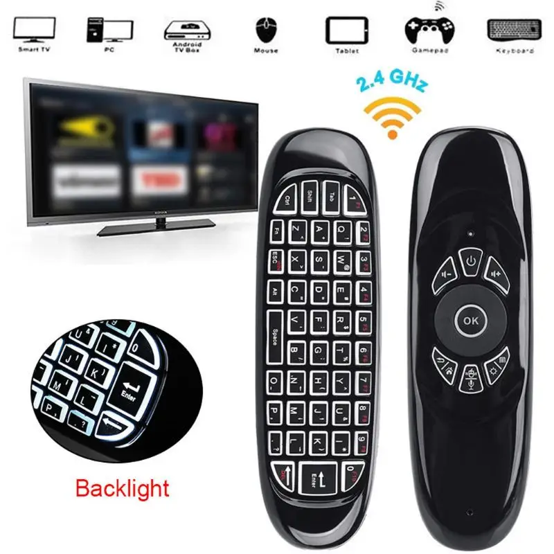 

C120 RGB 7 Backlight Fly Air Mouse Wireless Backlit Keyboard G64 Rechargeable 2.4G Smart Remote Control for Android Tv Box