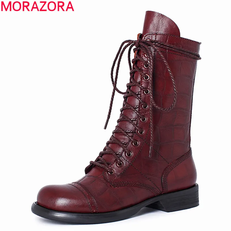 Женские ботильоны из натуральной кожи MORAZORA Черные на низком каблуке с круглым