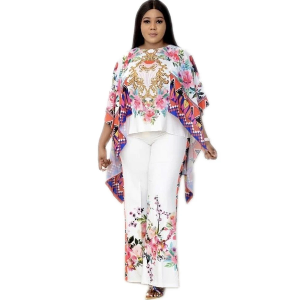 

2 Piece Sets Africa Clothing For Women Plus Size Pants Suits Ladies Business Office Shirt Tops+pants Suits African Set 2021