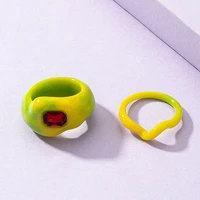 2piecesset ins candy green orange acrylic resin acetic acid irregular finger rings trendy korean fashion women party jewelry