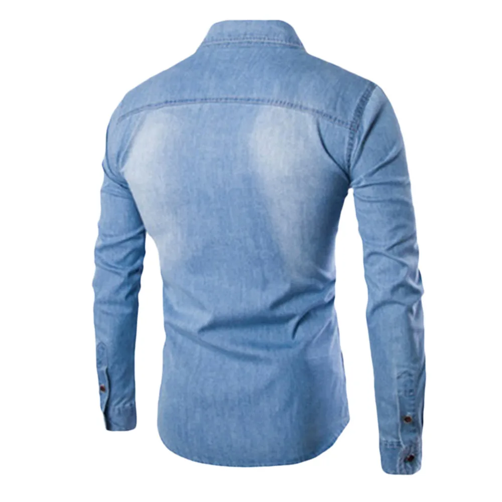 

Men's Autumn Casual Fashion Slim Fit Denim Cotton Long Sleeve Shirt Top Blouse