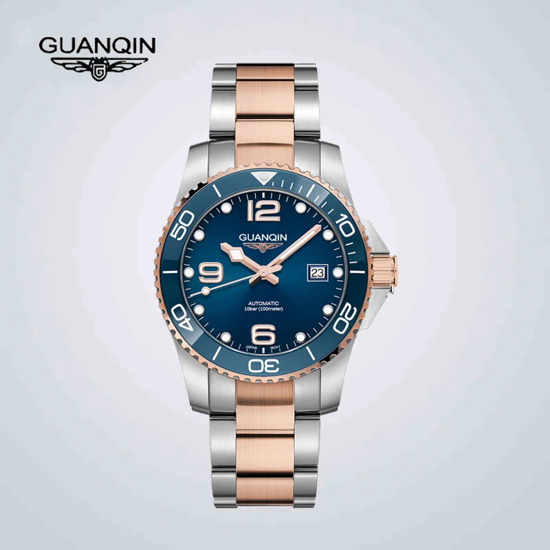 

GUANQIN Sapphire Glass Japan NH35A Men Automatic Watches Stainless Steel 100M Waterproof Men Mechanical WristWatch Business 2021