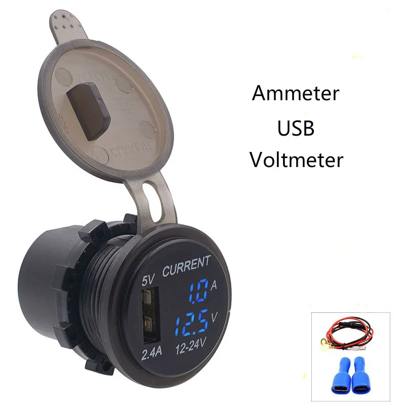 

12-24V USB Charger Socket Outlet Power Charger Blue LED Digital Display Car Cigarette Lighter For Motorcycle Auto Truck ATV Boat
