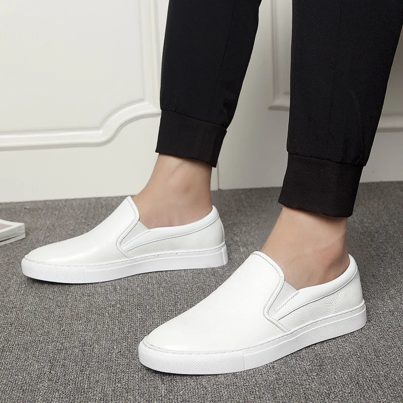 

Men's Genuine Leather Shoes for Man Black White Loafer Men Casual Sneakers Korean Shoes Waterproof New Mens Fashion Sneakers
