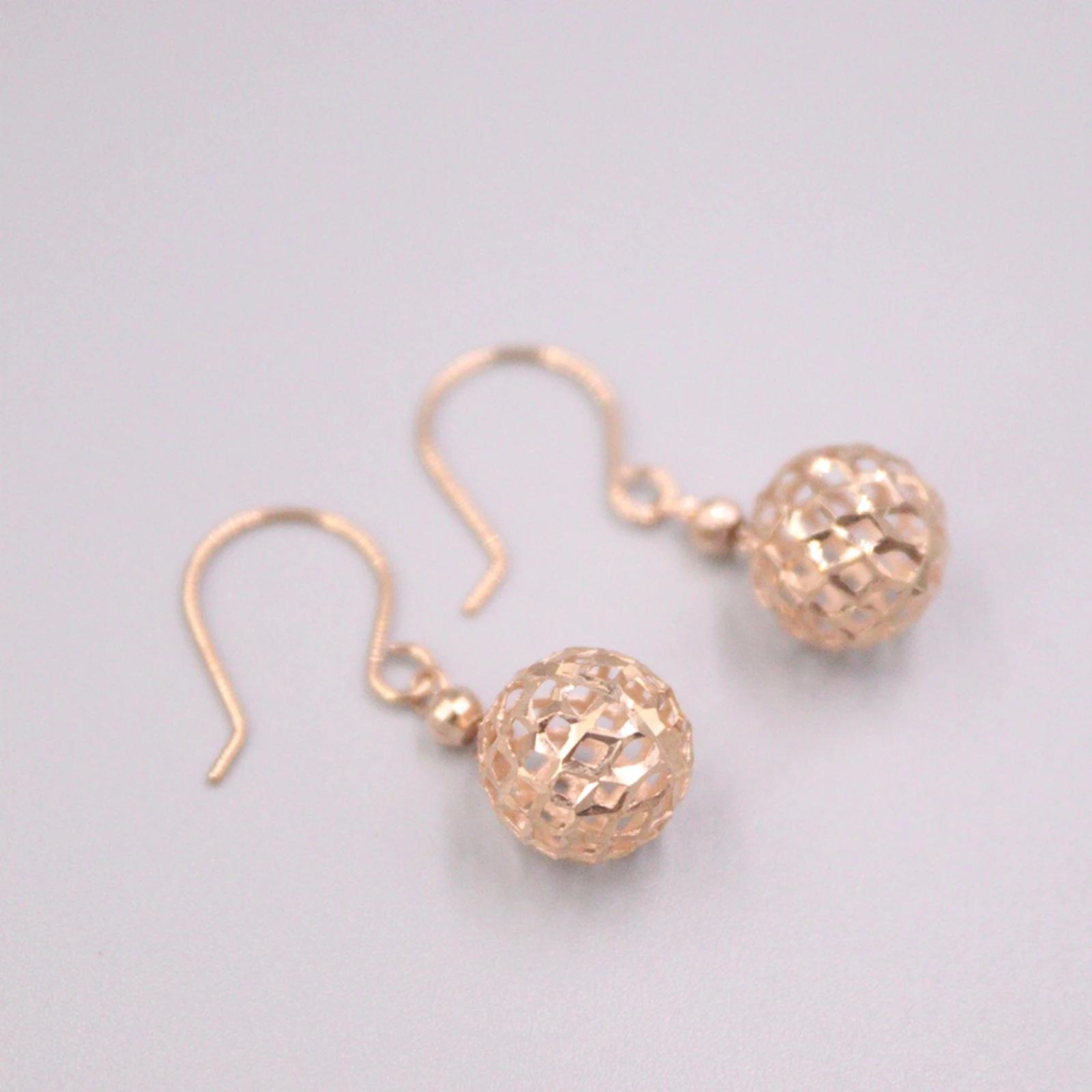 

Real 18K Rose Gold Earrings Dangle For Women Female Girl Charm Hollow Ball Real Gold Earrings Hook Gift 28*10mm