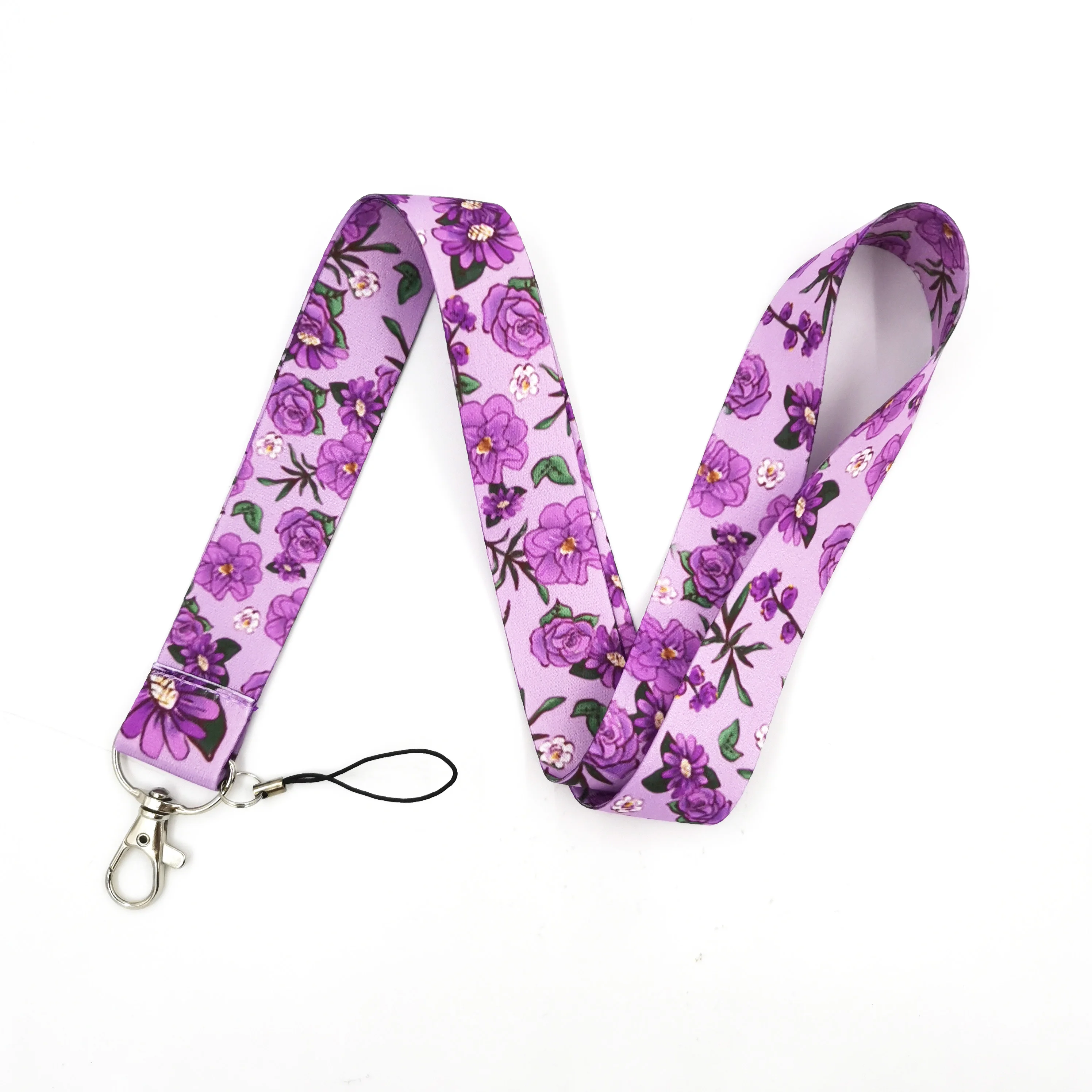 

10Pcs Purple Flower Mobile Phone Lanyard For Keys USB Gym ID Card Badge Holder Neck Straps Keychain Webbing Ribbon DIY Hang Rope