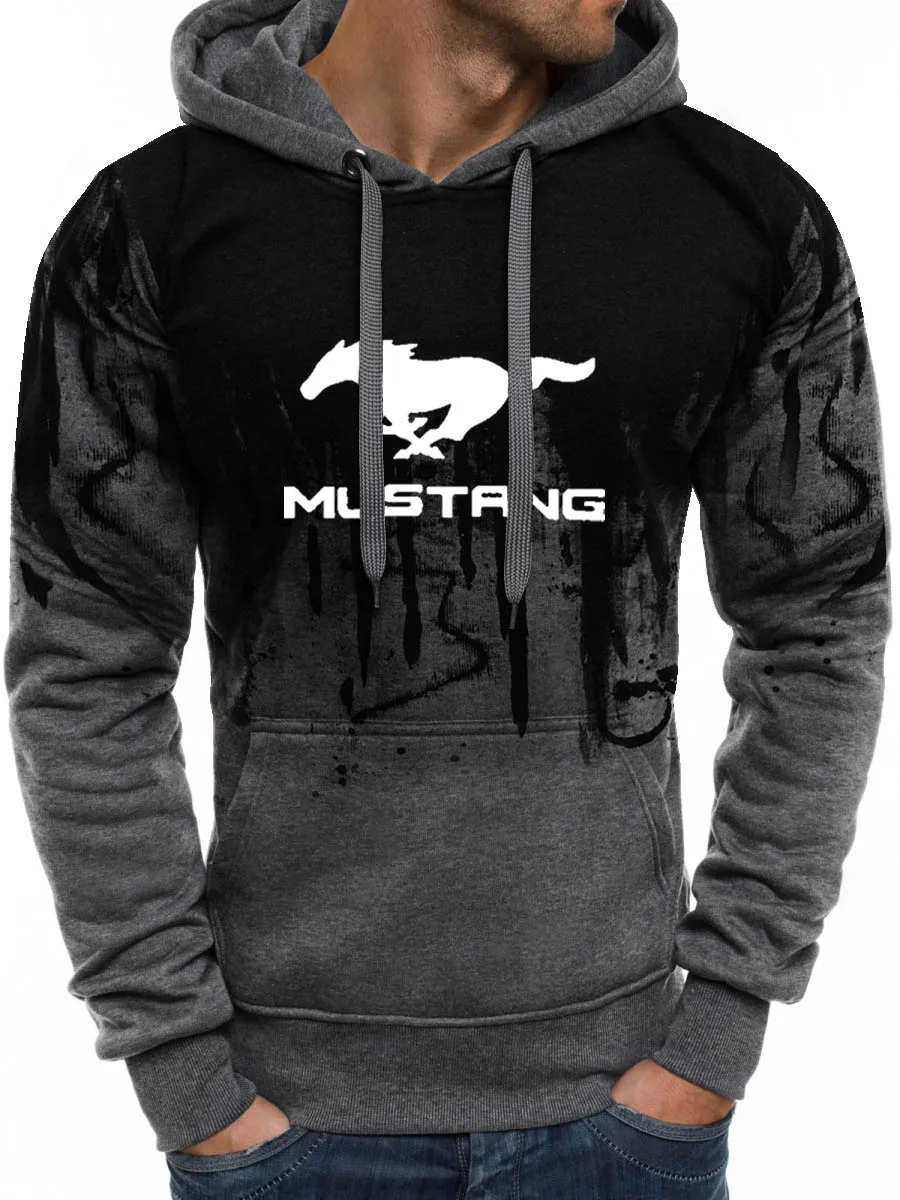 

Unisex Spring Autumn New Gradient Men's pullover Mustang Car Logo Printing Casual Men's sweatshirt Cotton Men's hoodie