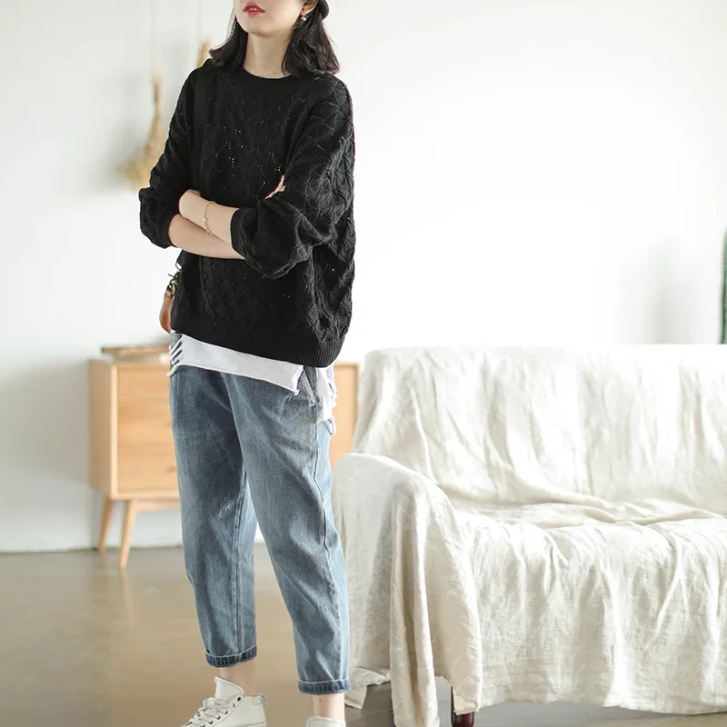 Осенний свитер женские вязаные свободные модные пуловеры новинка 2019 топы