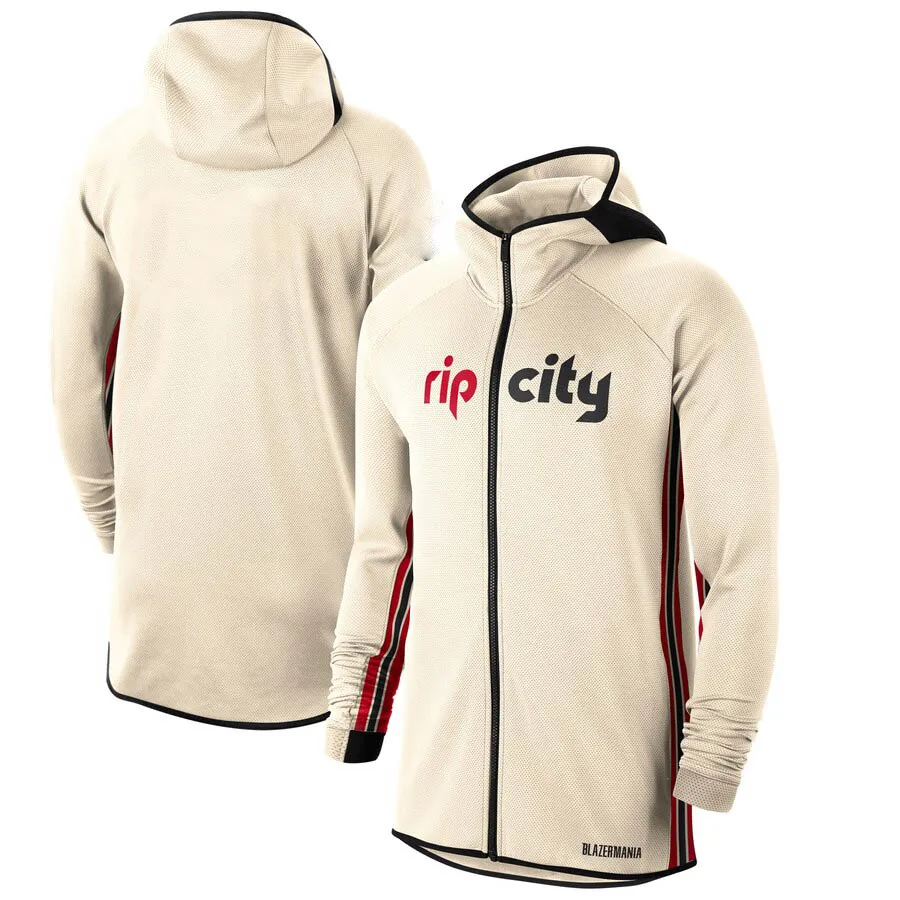 

Men Portland Trail Cream Blazers 2019-20 Earned Edition Showtime Full-Zip Performance Hoodie
