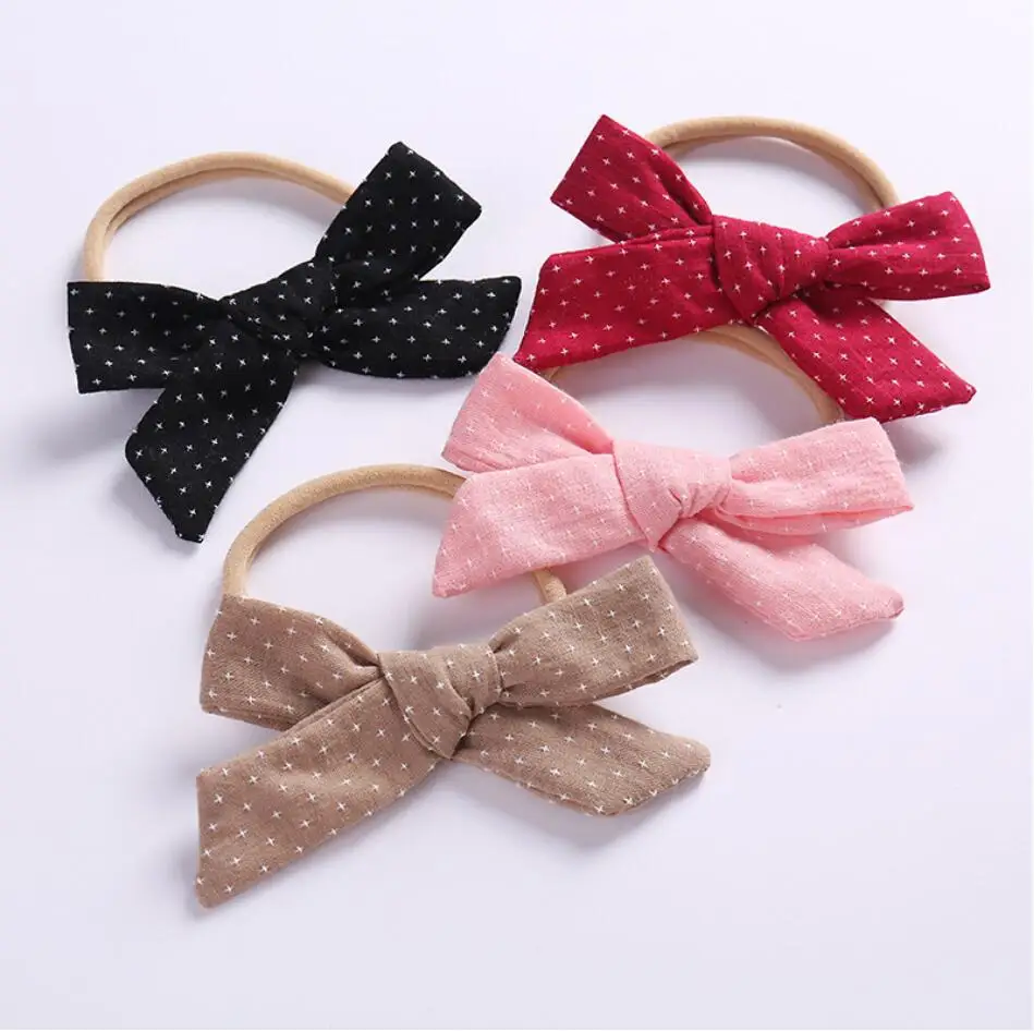 

24Pcs/Lot,3.5Inch Polka Dot Fabric Hair Bows With Skinny Nylon Baby Headband Fabric Hair Bow,Women Hairpin Accessorie