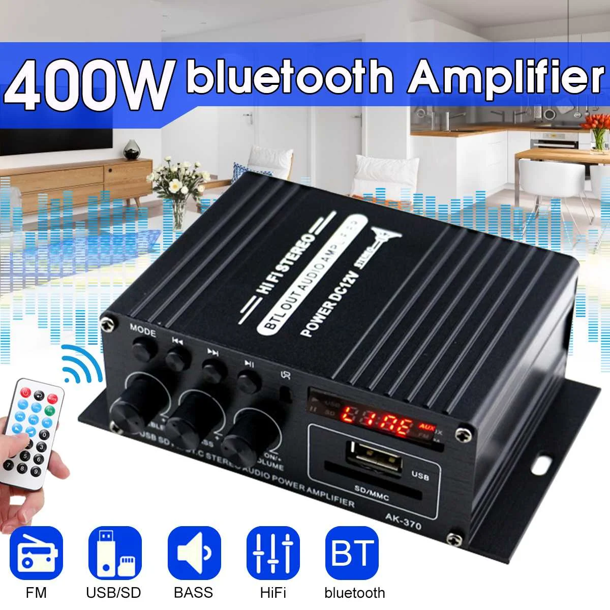 400 Вт 2*200 стерео Hifi автомобильный домашний сабвуфер аудио цифровой усилитель