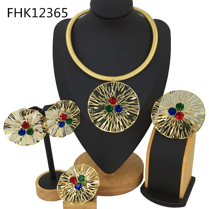 

Yuminglai Costume Fashion Dubai Jewelry Accessories High Quality Gold Plated Ladies Brazilian jewelry set FHK12194