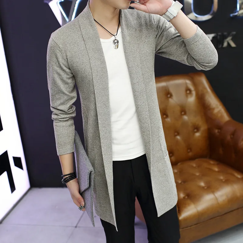 

#5909 черное, красное, серое, Красное длинное женское повседневное кимоно, свитер, пальто, Мужская облегающая трикотажная одежда, кардиган для ...