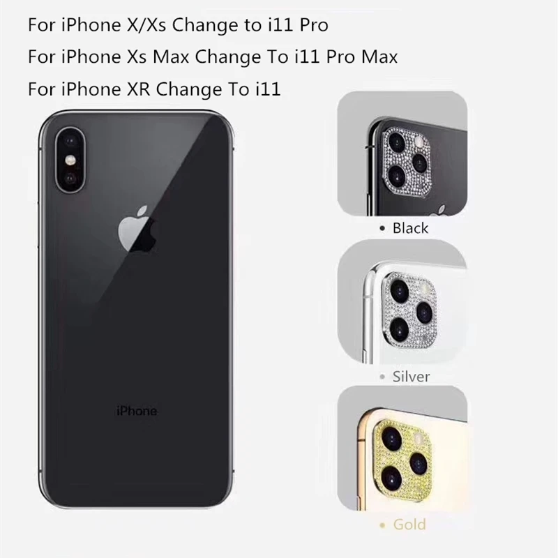Чехол со стразами и бриллиантами для камеры iPhone X Xs Max XR сменный на 11 Pro защитный