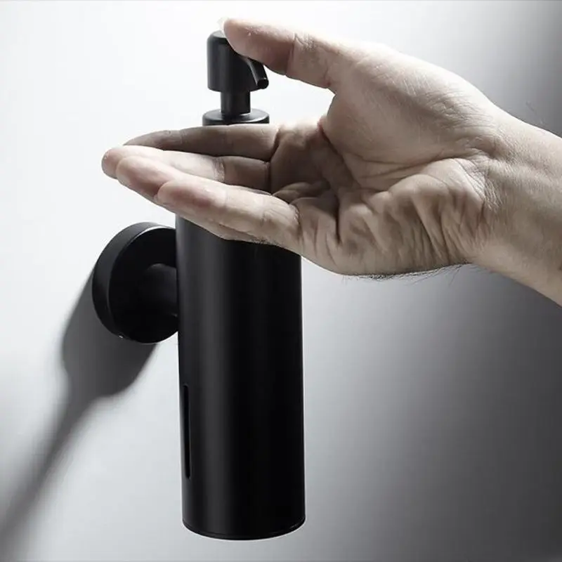 

200ml Wall Mounted Shower Bottle Pump Stainless Steel Shampoo Dispenser Black E7CB