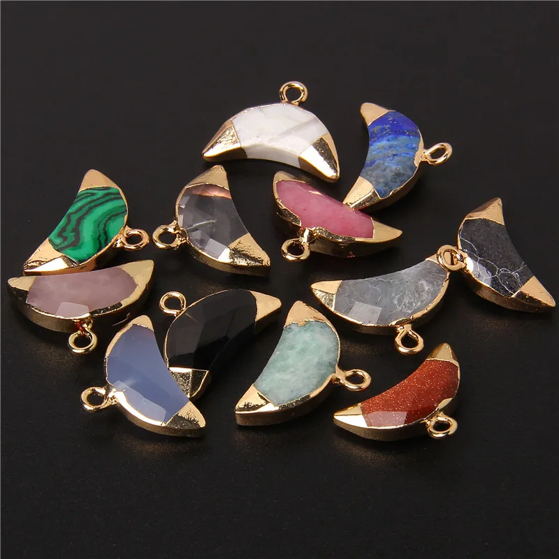 Натуральные камни в форме полумесяца подвеска рога лазурит малахит кварц