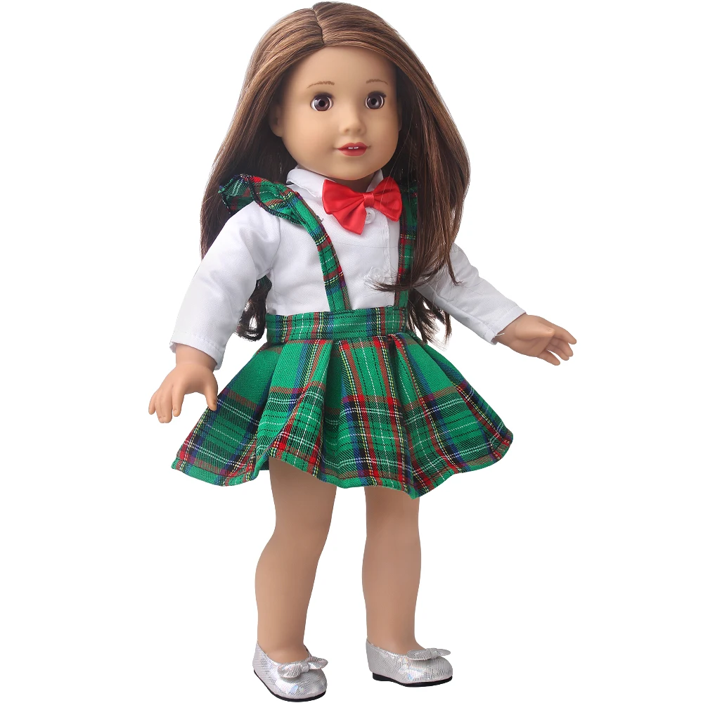 18 дюймов американская кукла для девочек Платье в зеленую клетку школьная