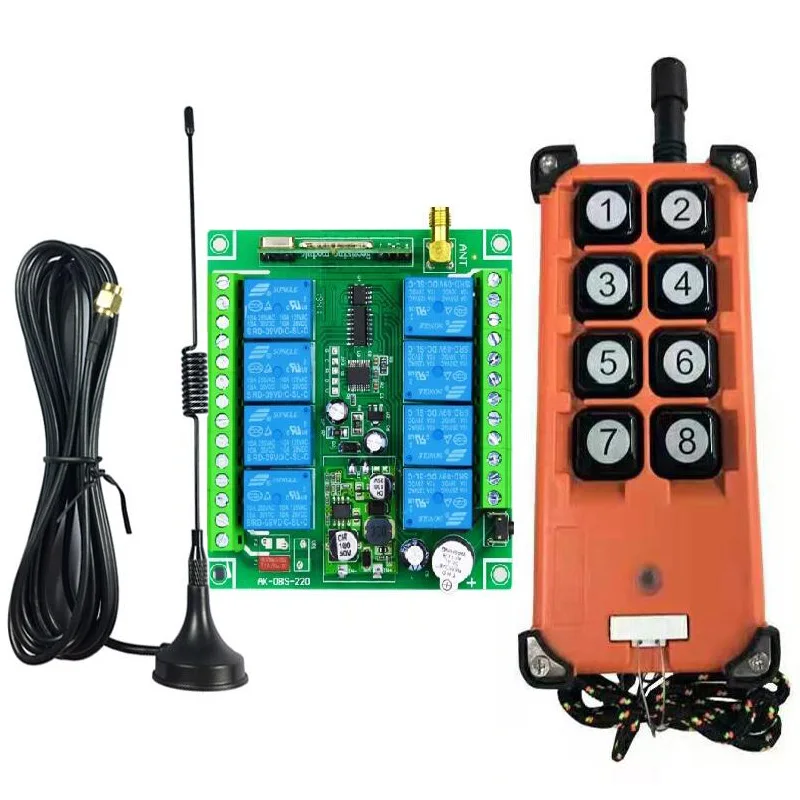 

Universal DC 12V 24V 36V 10A relay 8CH RF Wireless radio remote control switch Receiver& Transmitters 433mhz power 3000m