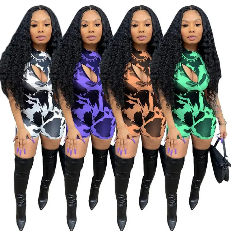 

2021 Summer New Fashion Print Front and Rear Zipper Sexy Jumpsuit Women