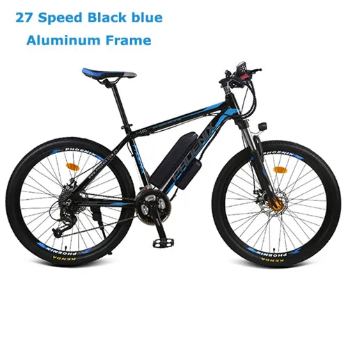 27 Speed black blue Мощный электрический велосипед, 2 колеса, Электрический велосипед, 26 дюймов, углеродистая сталь, 21/27 скоростей, горный, 40 км, электрические скутеры для взрослых - Цвет: 27 Speed black blue