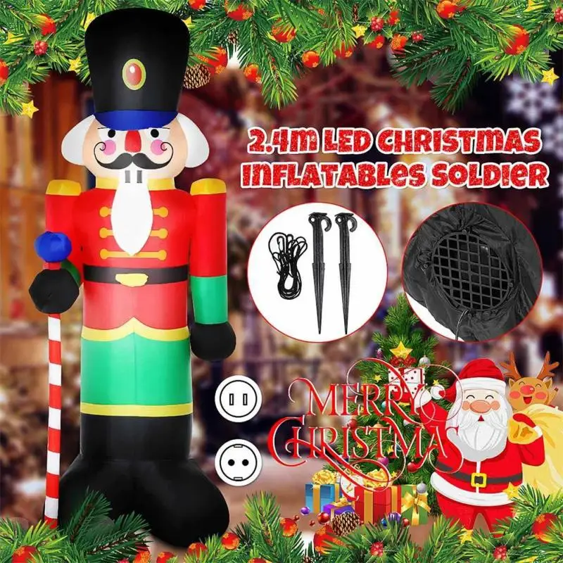 

2.4m Nutcracker Christmas Inflatable Doll Outdoor Luminous Holiday Christmas Decoration New Year 2022 Ornaments For Home Decor