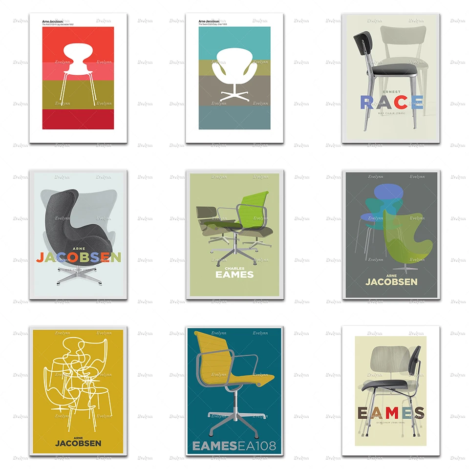 

Bauhaus Poster, Eames Chair Print, Mid Century Modern Industrial Design Wall Art Canvas, Retro Furniture Art Print, Home Decor