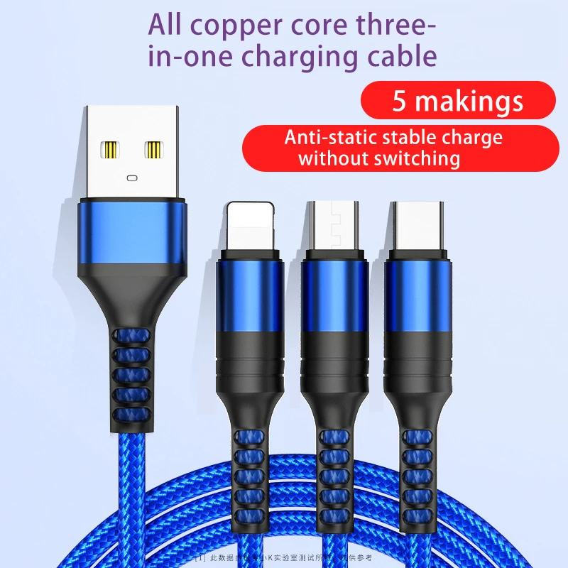 150 см 3 в 1 USB-кабель для пауэрбанка Micro USB Тип C зарядный кабель iPhone 13 12 11 Pro XR XS Max X Huawei