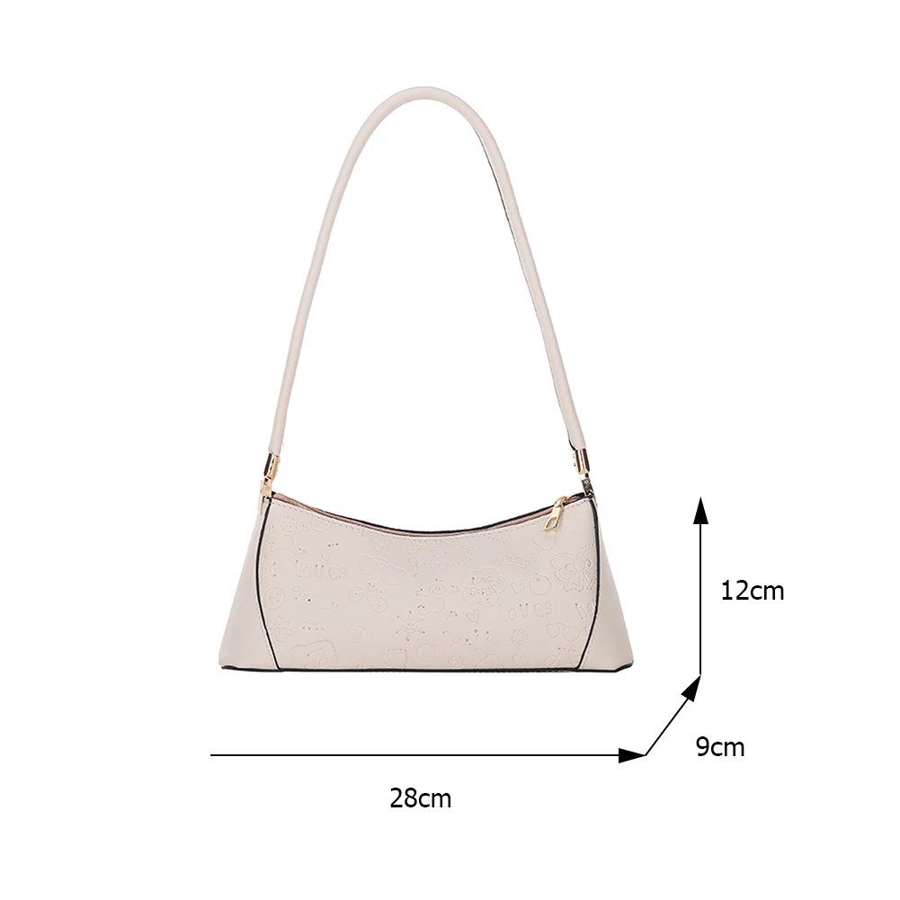 

New Fashion Cartoon Printing Vintage PU Leather Women Underarm Shoulder Bags Solid Color Casual Ladies Small Shoulder Handbags