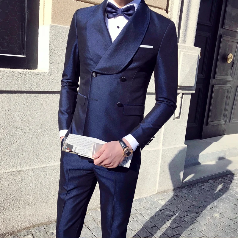 Mens Suits New Arrival Slim Fit Two-Button Wedding Tuxedos Business Formal Best Man Blazers  2 Piece Set Jacket Pant