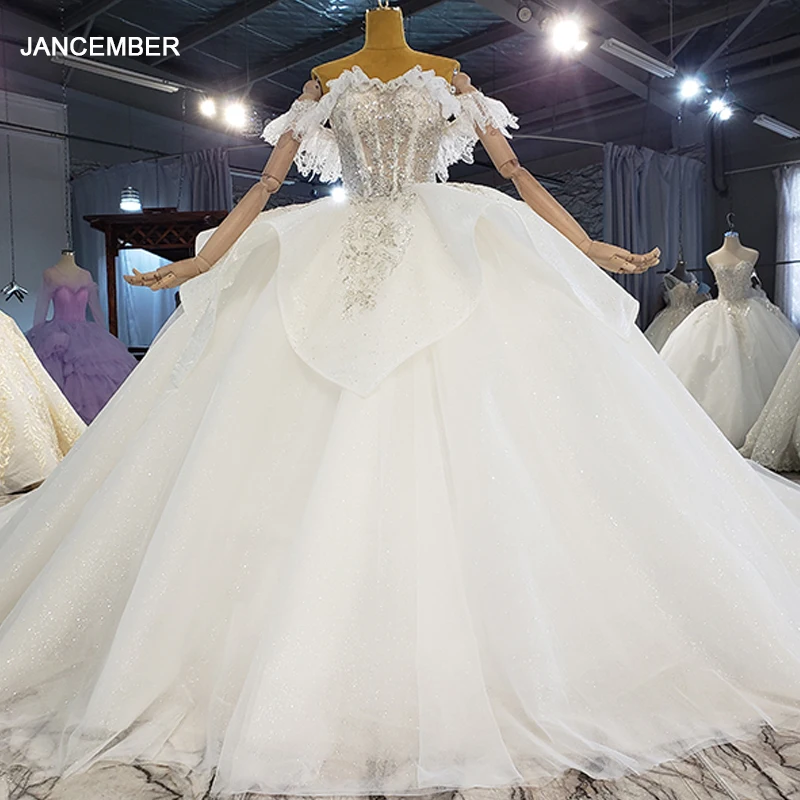 

HTL2161 белый бюстгальтер кружева свадебное платье свадебная одежда для банкета с металлическими блестками Цветы Печать свающее платье 2021