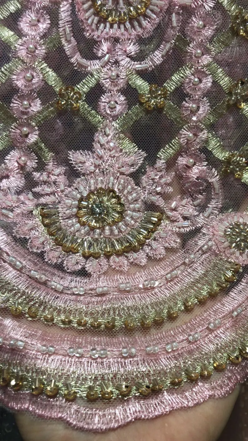 top quality beaded handmade French net lace fabric African mul ti color embroidery tulle with beads for ladies dress | Дом и сад