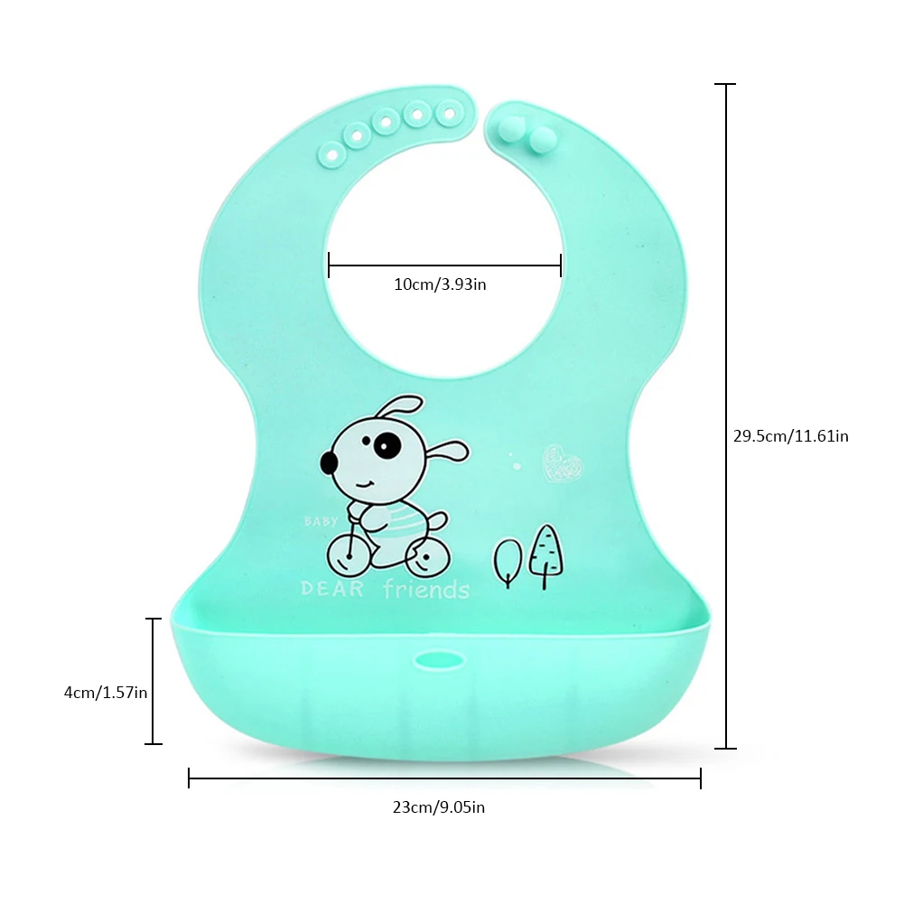 

Baby Bib Adjustable Animal Picture Waterproof Saliva Soft Edible Silicone Cartoon Adjustable Children Apron With Pocket