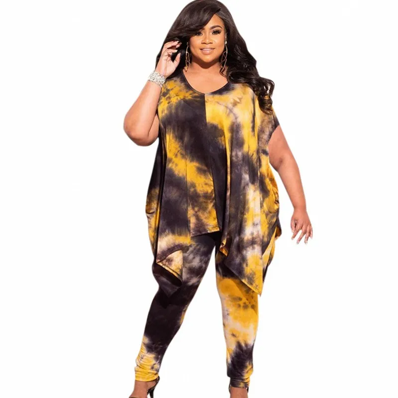 

Set African Clothes Women 4XL Plus Size Long Tops and Pant Suits Summer Fashion Tie Dye Casual African Two Piece Outfits