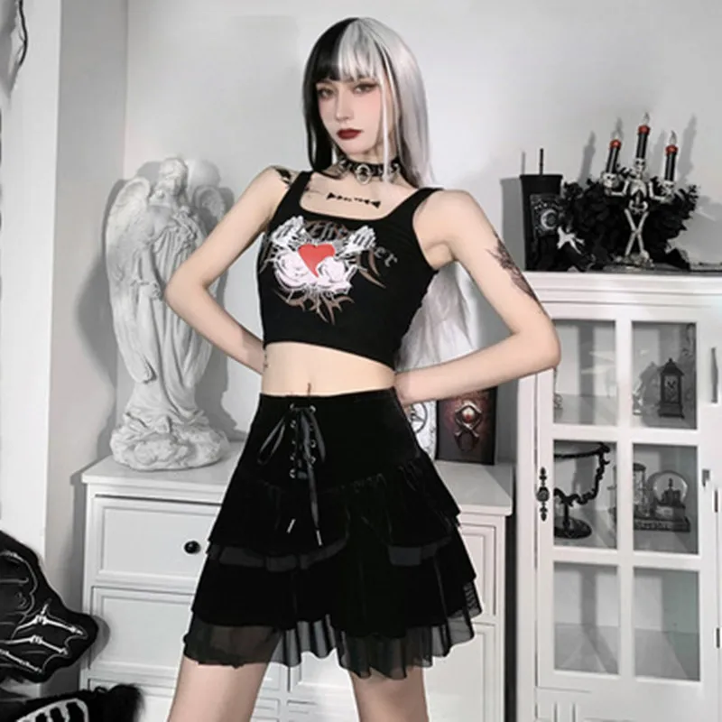 

Короткая мини-юбка, кружевная сетчатая юбка в готическом стиле, трапециевидная юбка, сексуальные юбки для женщин, юбки для отдыха на лето, 2021