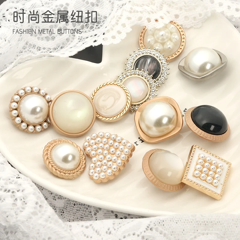 

6pcs Metal Gold Decorative Buttons for Clothing Craft Needlework Sewing Dress Coat Pearl 15mm 18mm 20mm 22mm 25mm 28mm
